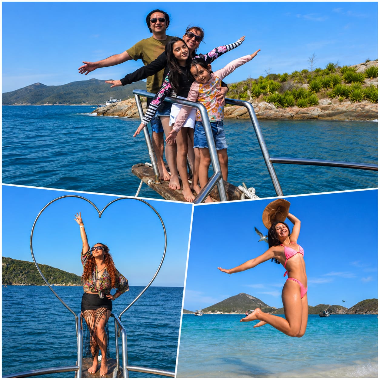 Familia disfrutando la navegación en Arraial do Cabo