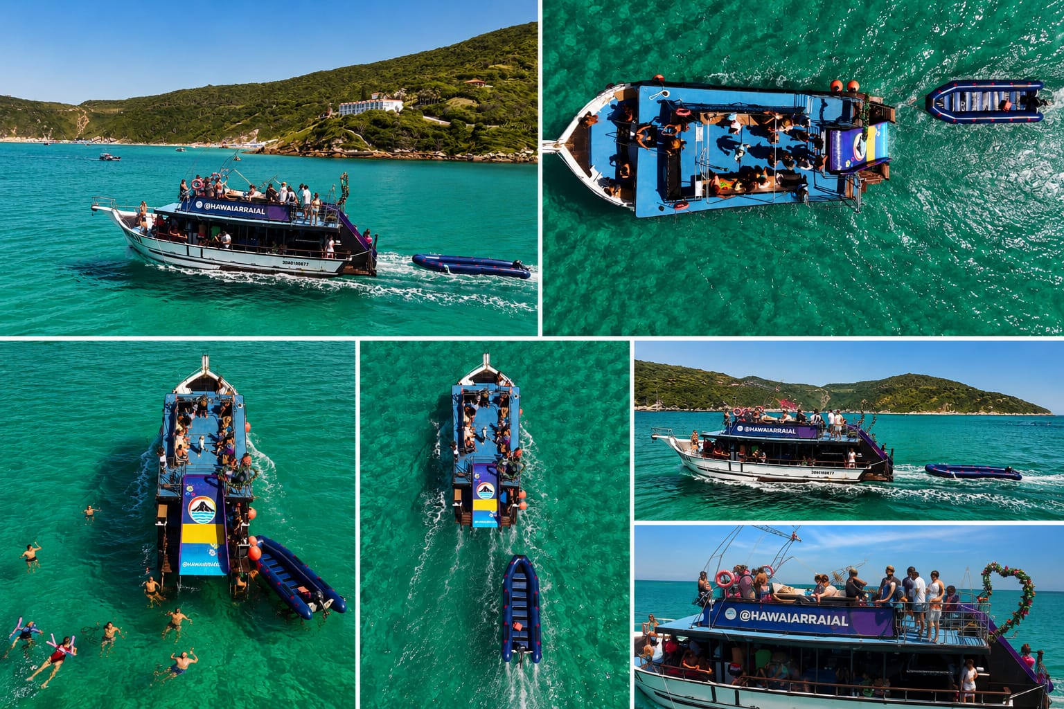 Catamarán con tobogán navegando en Arraial do Cabo